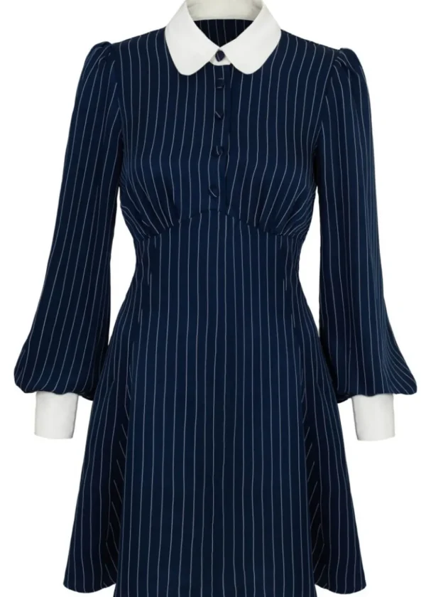 Hell Bunny Costello Pinstripe 40's Short Dress Navy