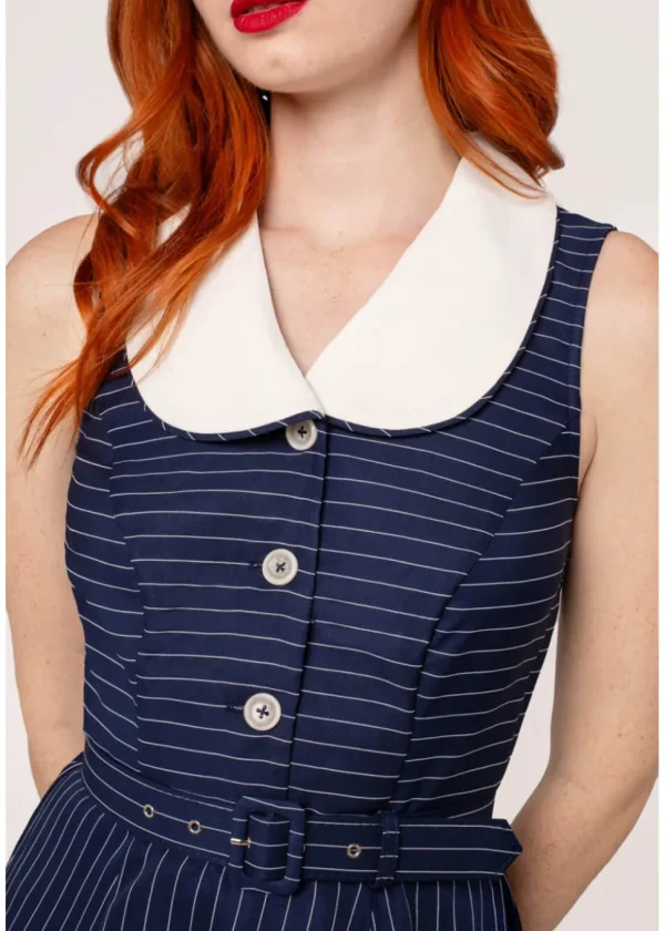 Hell Bunny Costello Pinstripe 40's Swing Dress Navy