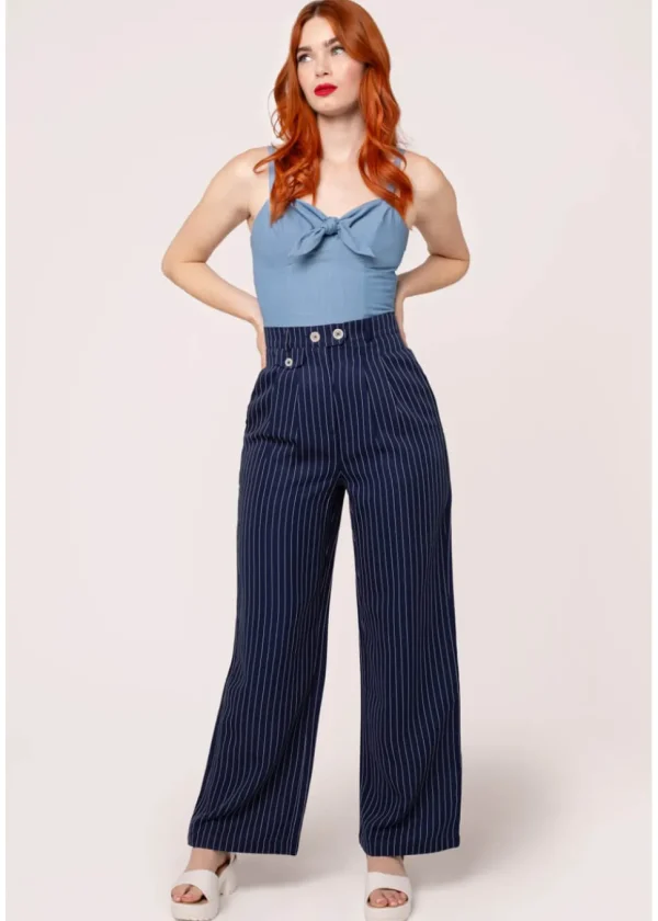 Hell Bunny Costello Pinstripe 40's Trousers Navy