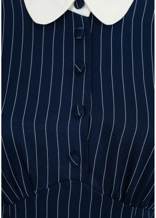 Hell Bunny Costello Pinstripe 40's Short Dress Navy