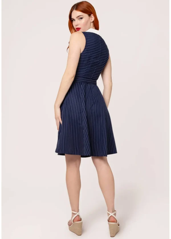 Hell Bunny Costello Pinstripe 40's Swing Dress Navy