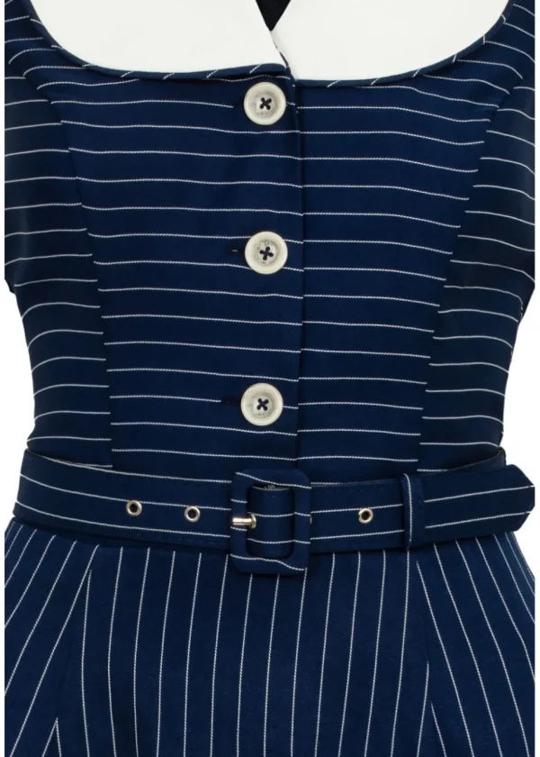 Hell Bunny Costello Pinstripe 40's Swing Dress Navy