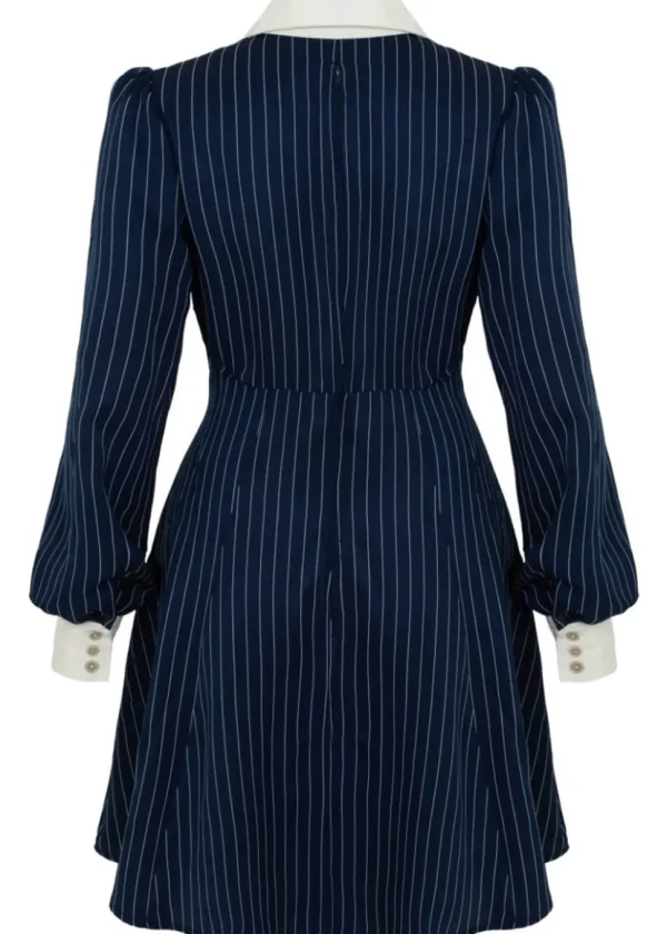 Hell Bunny Costello Pinstripe 40's Short Dress Navy