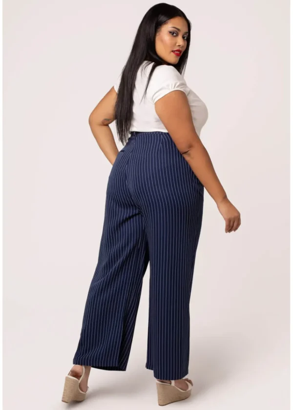 Hell Bunny Costello Pinstripe 40's Trousers Navy