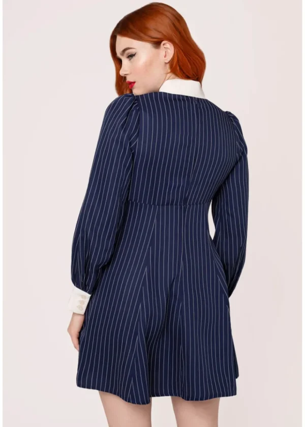 Hell Bunny Costello Pinstripe 40's Short Dress Navy