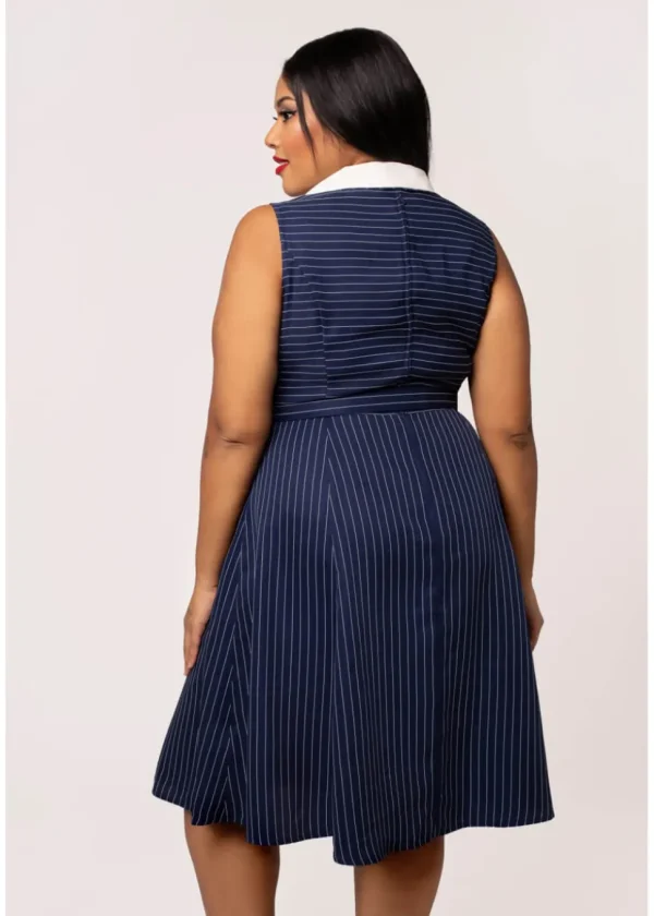 Hell Bunny Costello Pinstripe 40's Swing Dress Navy