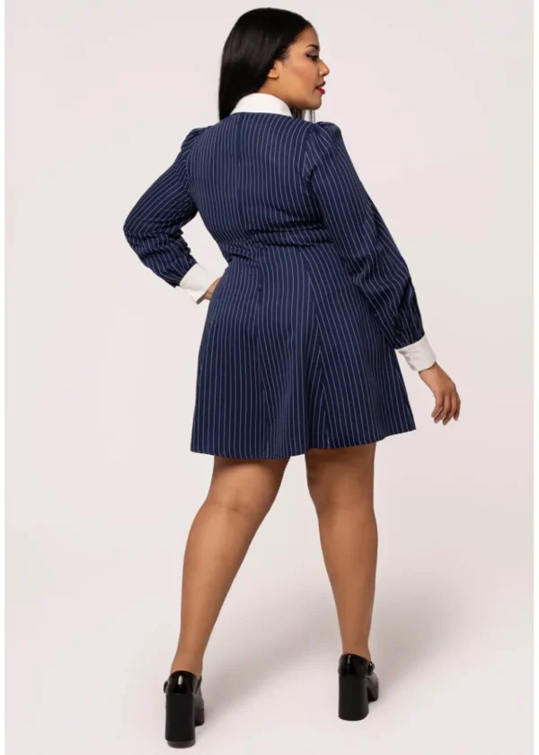 Hell Bunny Costello Pinstripe 40's Short Dress Navy