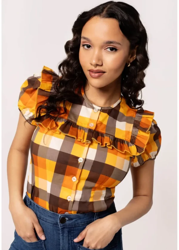 Hell Bunny Darlene 40's Check Blouse Multi