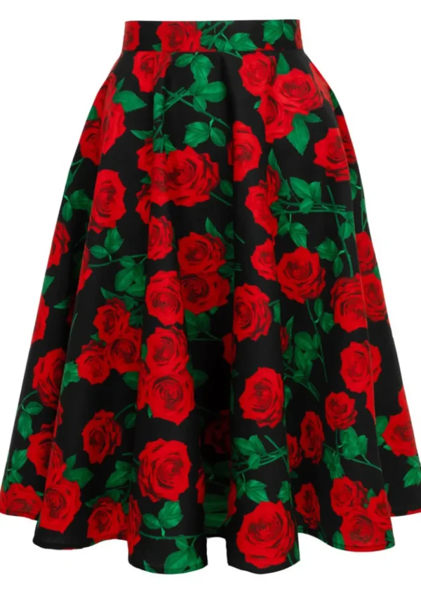 Hell Bunny Dolce Vita Roses 50's Swing Skirt Black
