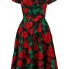 Hell Bunny Dolce Vita Roses 50's Swing Dress Black