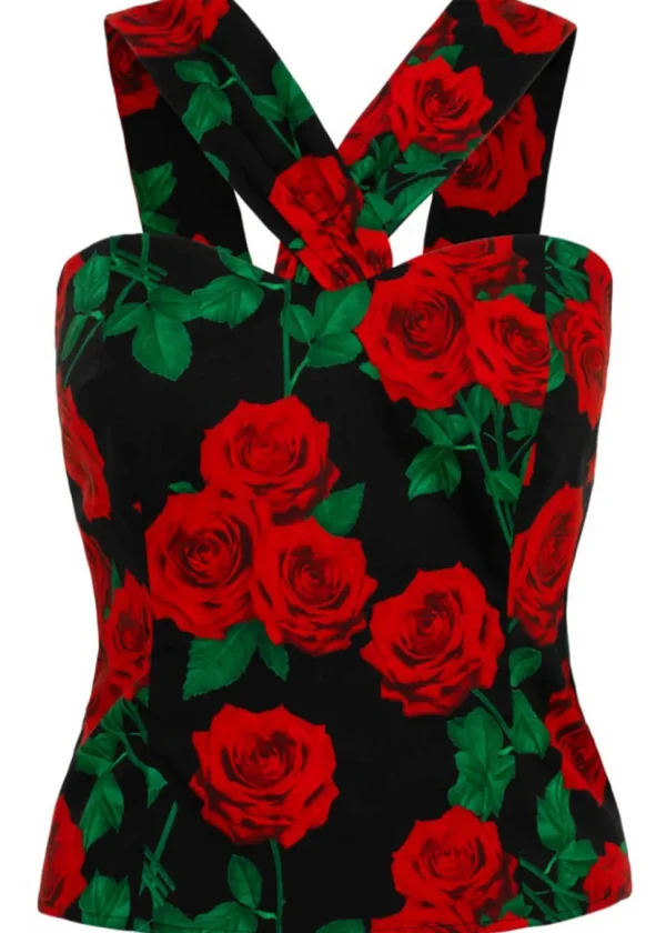 Hell Bunny Dolce Vita Roses 50's Top Black