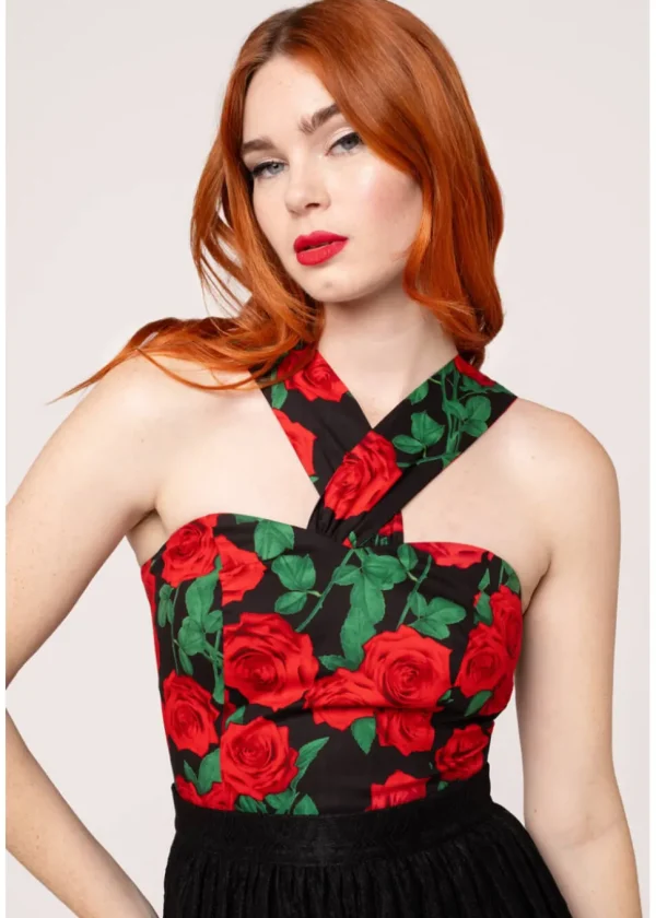 Hell Bunny Dolce Vita Roses 50's Top Black