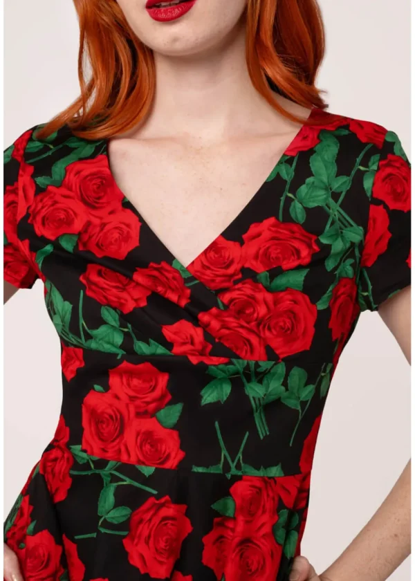 Hell Bunny Dolce Vita Roses 50's Swing Dress Black