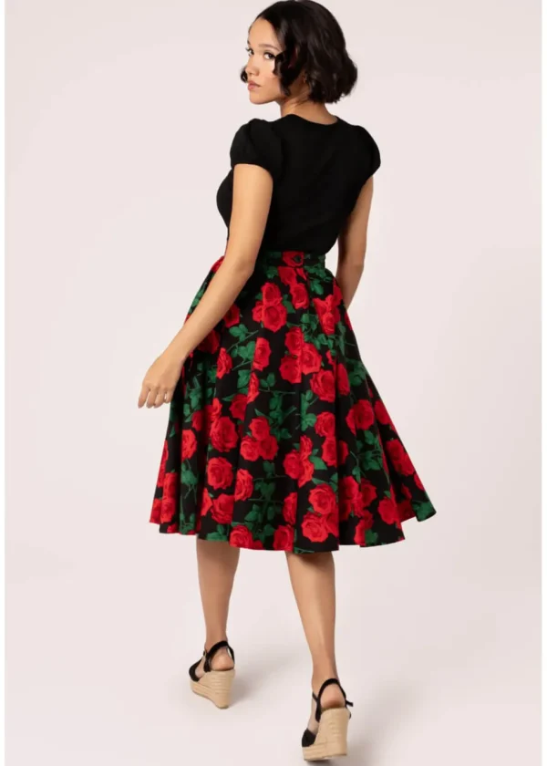 Hell Bunny Dolce Vita Roses 50's Swing Skirt Black