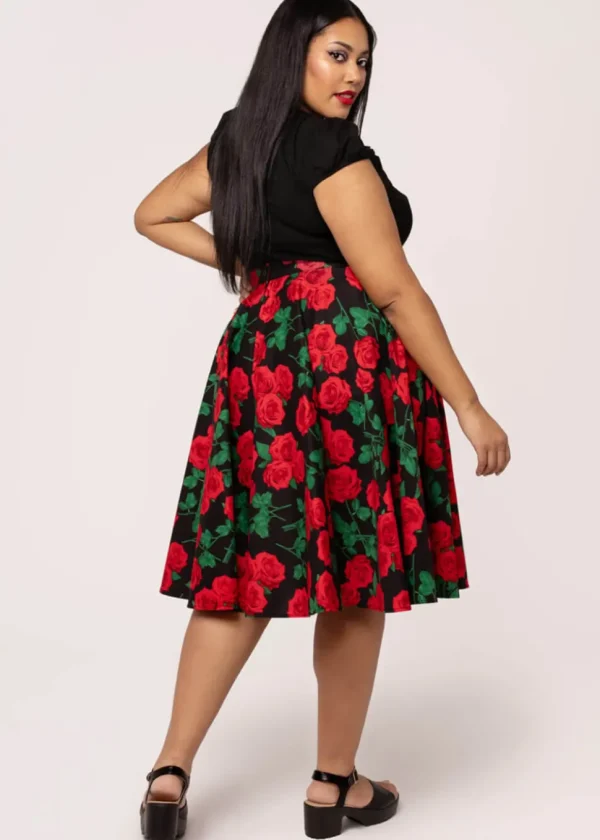 Hell Bunny Dolce Vita Roses 50's Swing Skirt Black