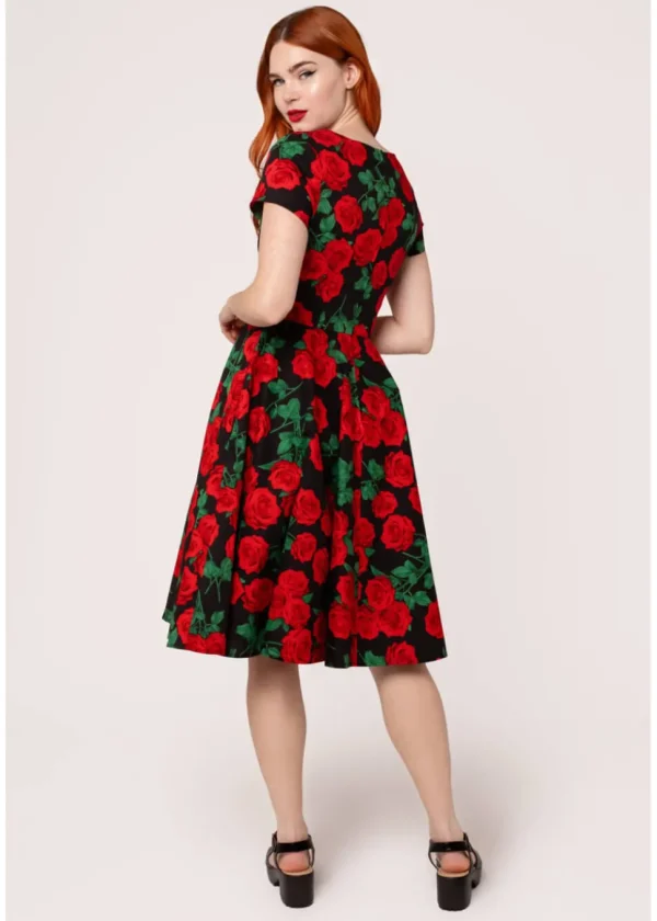Hell Bunny Dolce Vita Roses 50's Swing Dress Black