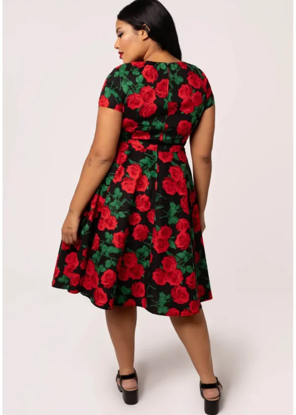 Hell Bunny Dolce Vita Roses 50's Swing Dress Black