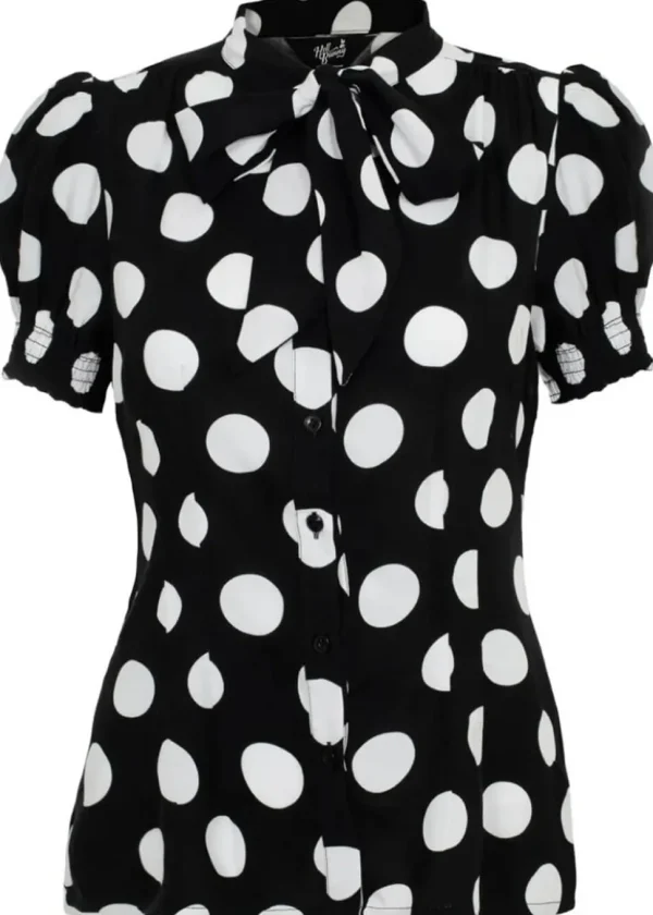 Hell Bunny Dolores Polkadot 40's Blouse Black