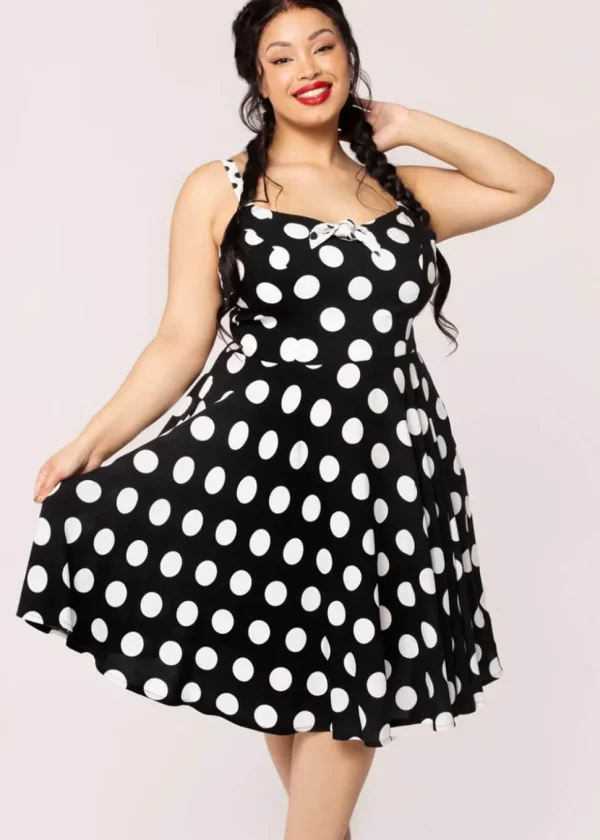 Hell Bunny Dolores Polkadot 40's Swing Dress Black
