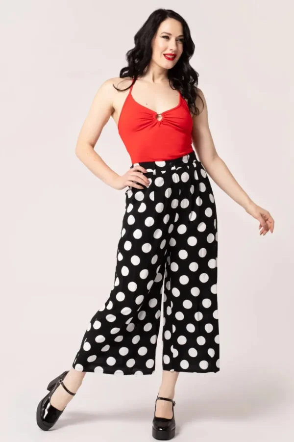 Hell Bunny Dolores Polkadot 40's Palazzo Trousers Black