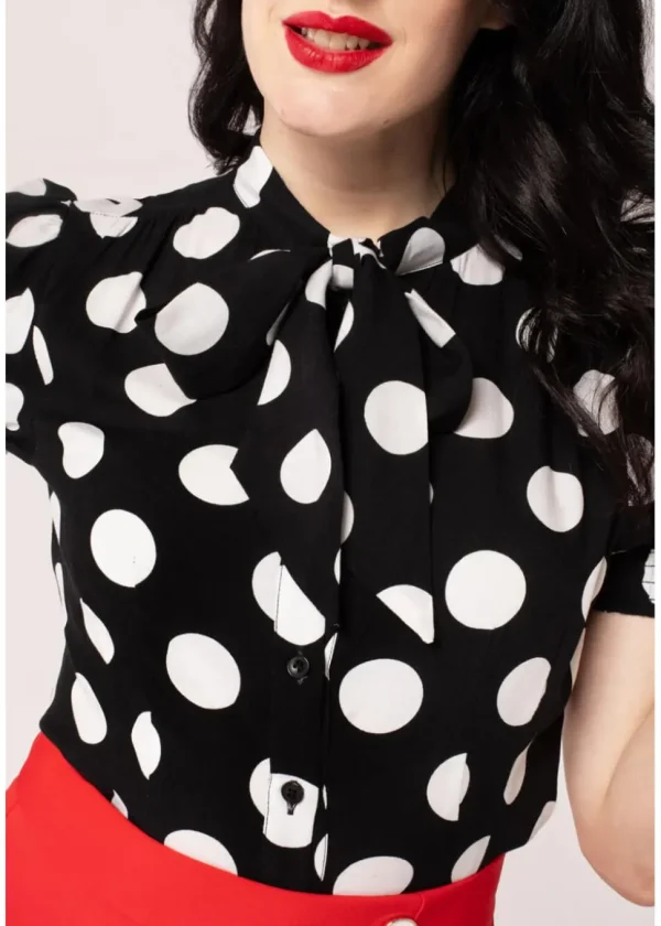 Hell Bunny Dolores Polkadot 40's Blouse Black