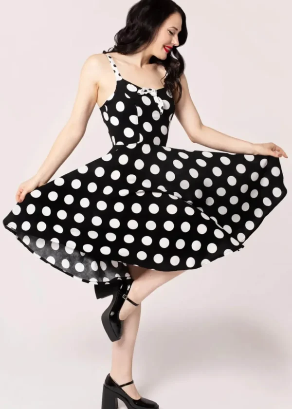 Hell Bunny Dolores Polkadot 40's Swing Dress Black
