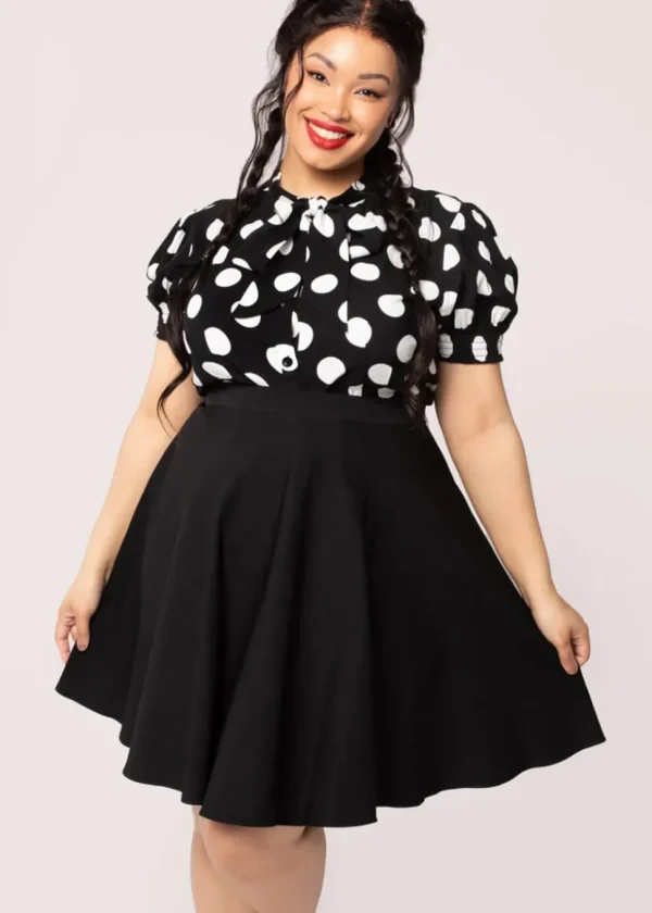 Hell Bunny Dolores Polkadot 40's Blouse Black