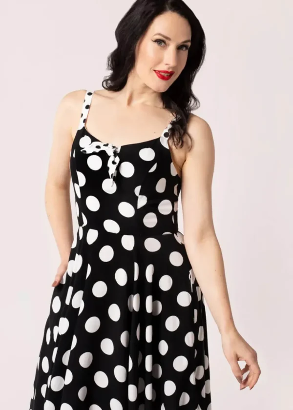 Hell Bunny Dolores Polkadot 40's Swing Dress Black