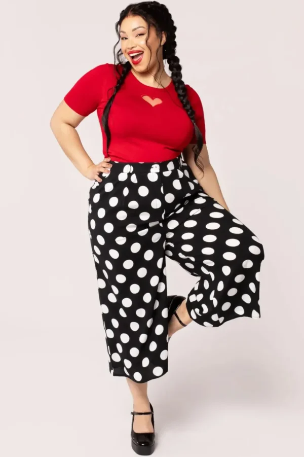 Hell Bunny Dolores Polkadot 40's Palazzo Trousers Black