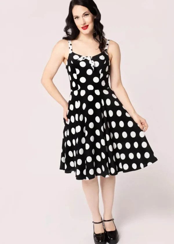 Hell Bunny Dolores Polkadot 40's Swing Dress Black