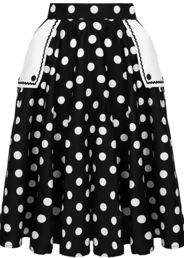Hell Bunny Domino Polkadot 50's Swing Skirt Black