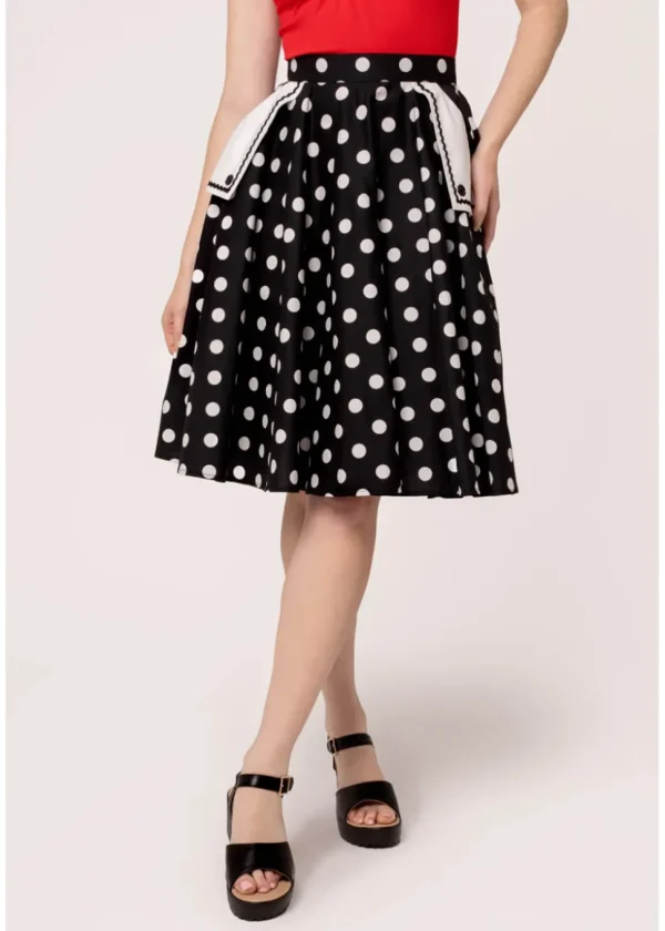Hell Bunny Domino Polkadot 50's Swing Skirt Black