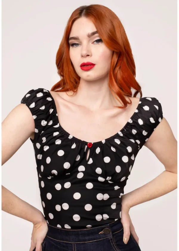 Hell Bunny Domino Polkadot 50's Top Black