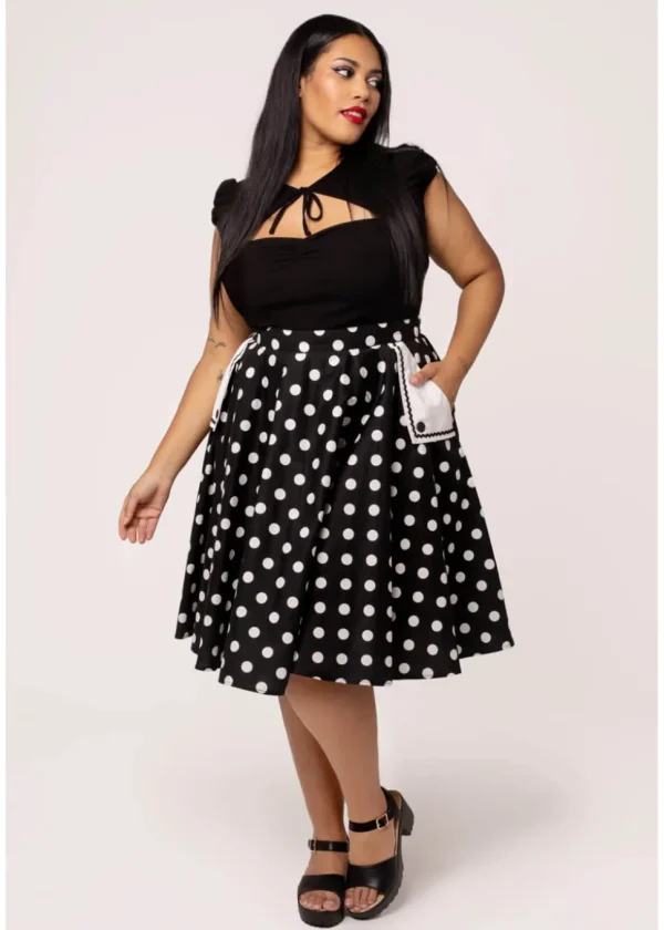 Hell Bunny Domino Polkadot 50's Swing Skirt Black