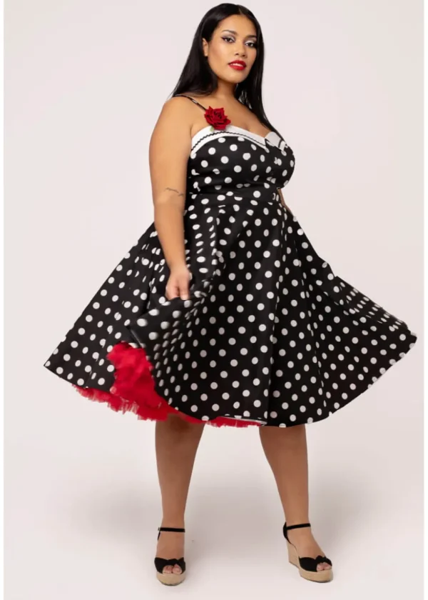 Hell Bunny Domino Polkadot 50's Swing Dress Black