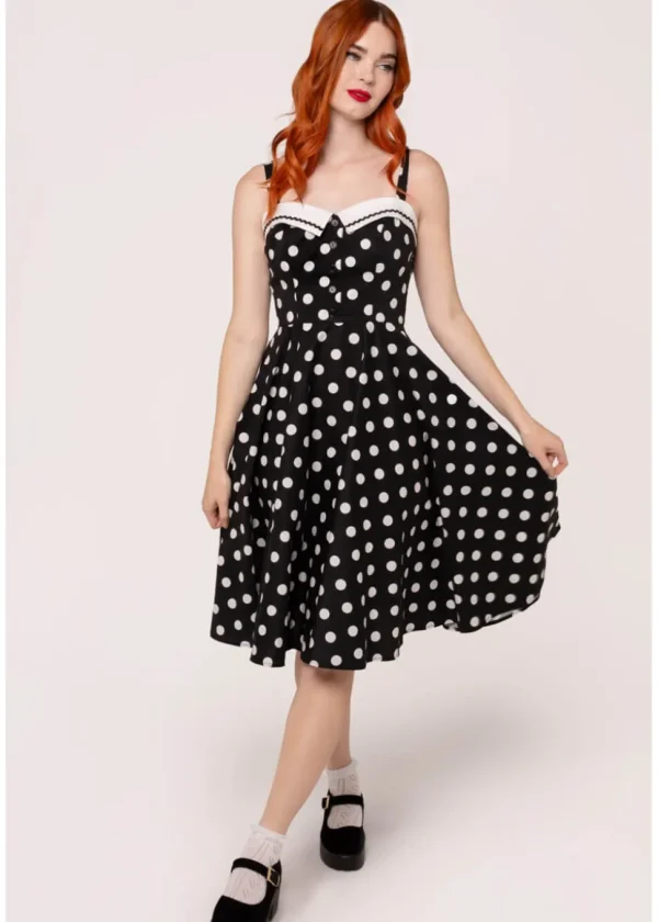 Hell Bunny Domino Polkadot 50's Swing Dress Black