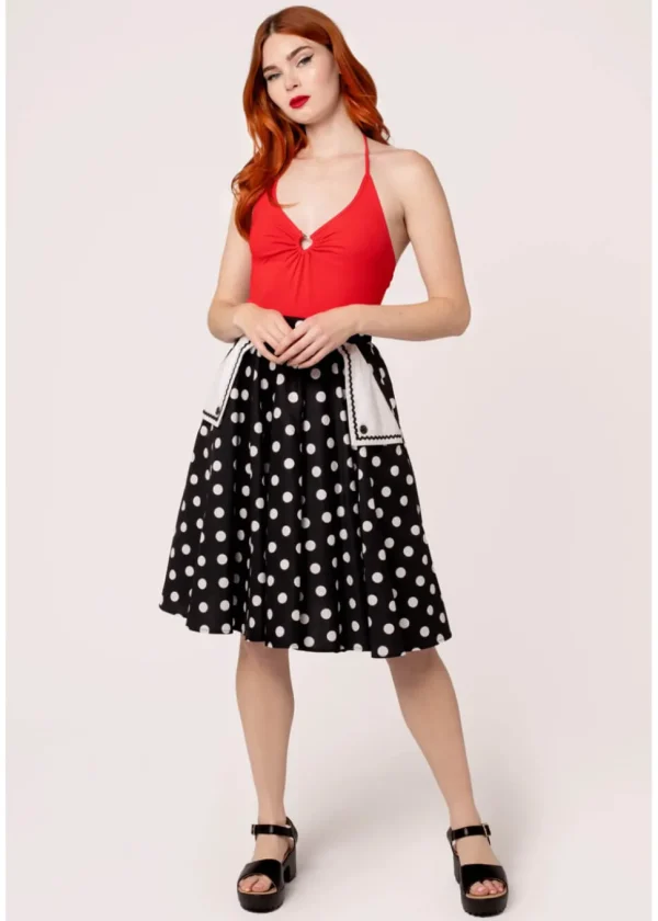 Hell Bunny Domino Polkadot 50's Swing Skirt Black