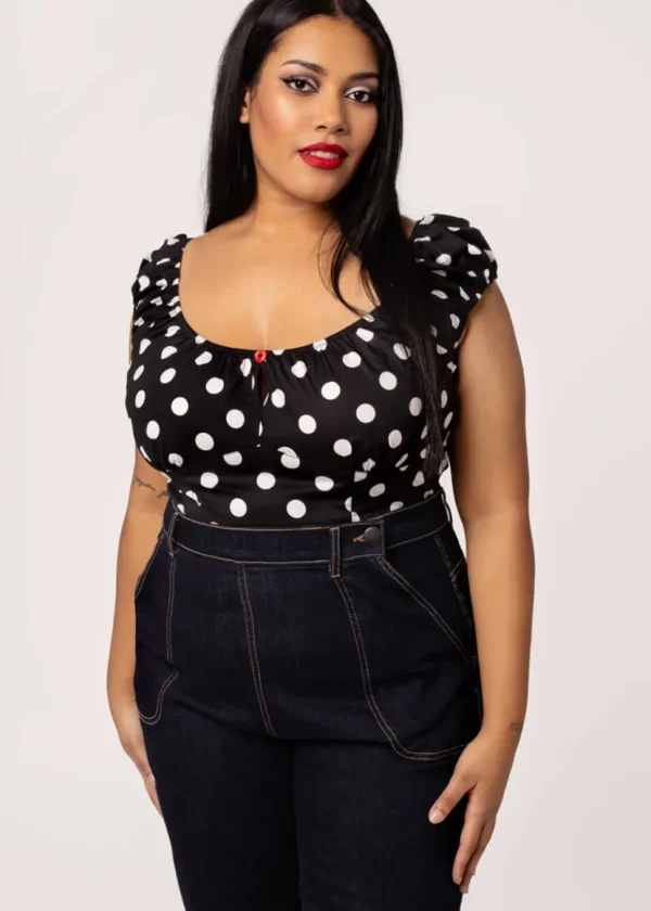 Hell Bunny Domino Polkadot 50's Top Black