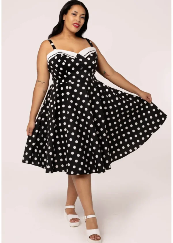 Hell Bunny Domino Polkadot 50's Swing Dress Black