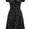 Hell Bunny Eve Snowflakes Velvet 40's A-Line Dress Black