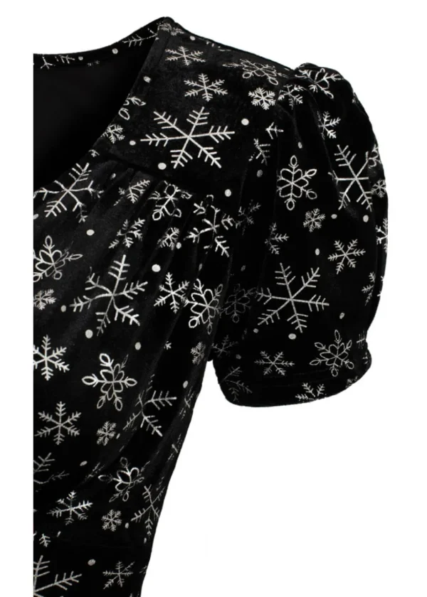Hell Bunny Eve Snowflakes Velvet 40's A-Line Dress Black