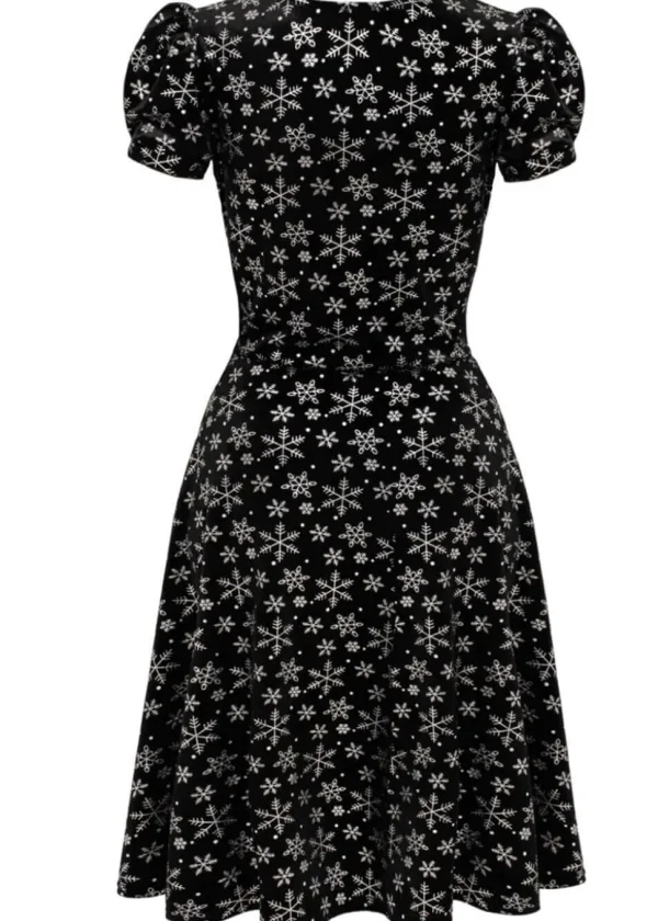Hell Bunny Eve Snowflakes Velvet 40's A-Line Dress Black