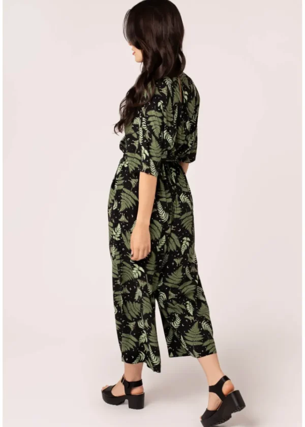 Hell Bunny Gaia Leafes 40's Jumpsuit Black