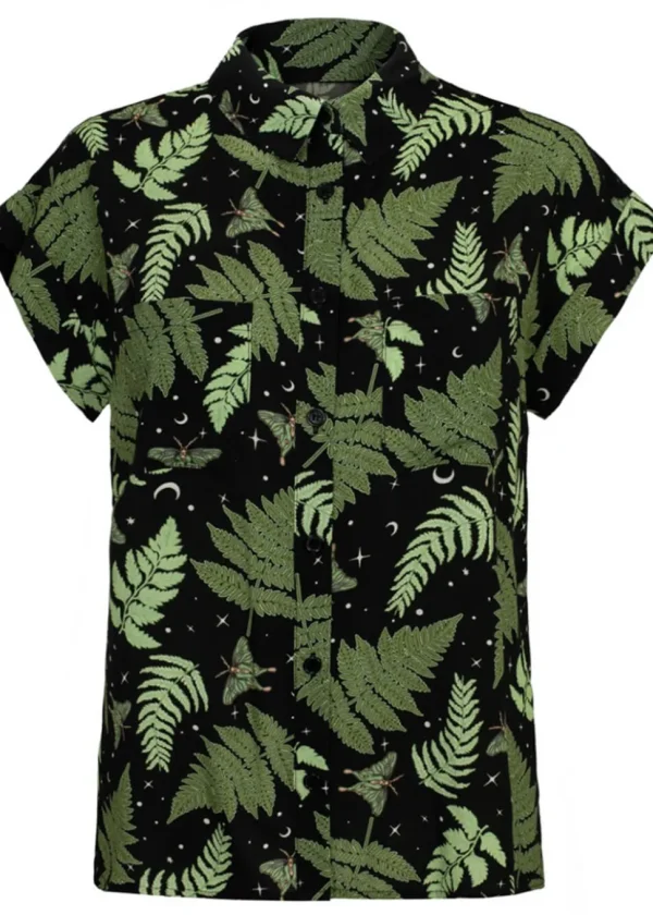 Hell Bunny Gaia Leaves 40's Shirt Black