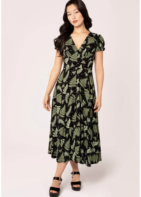 Hell Bunny Gaia Leaves 40's Dress Black