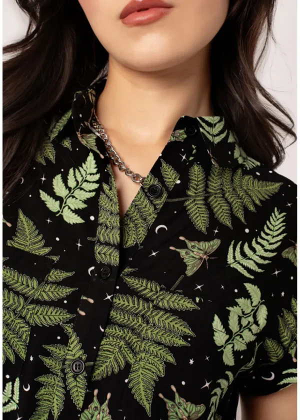 Hell Bunny Gaia Leaves 40's Shirt Black