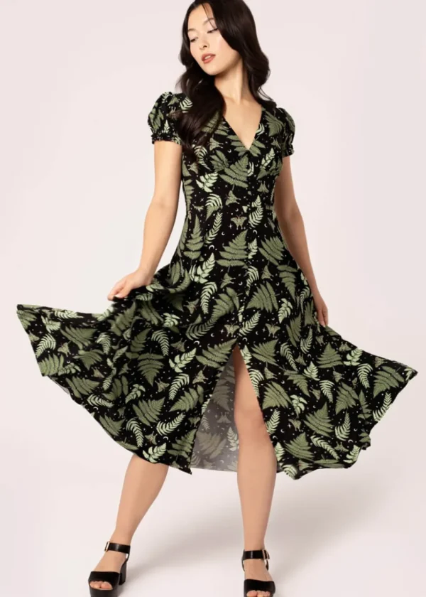 Hell Bunny Gaia Leaves 40's Dress Black