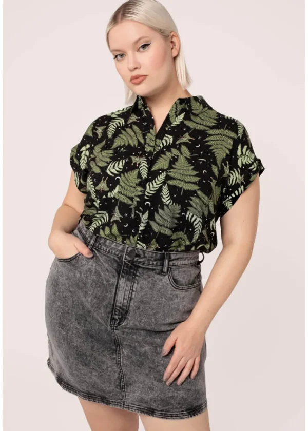 Hell Bunny Gaia Leaves 40's Shirt Black