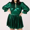 Hell Bunny Gigi Metallic 70's Mini Dress Green