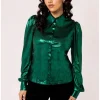 Hell Bunny Gigi Metallic 70's Blouse Green
